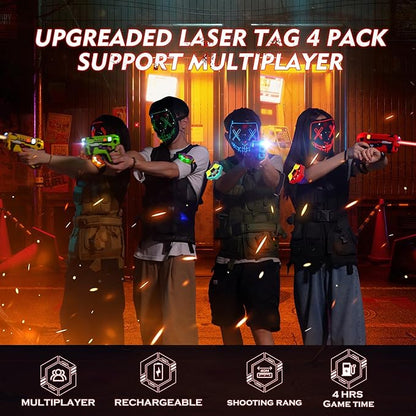VATOS Wiederaufladbares Laser Tag Set – 4 Pack Lasertag mit Empfängern für Kinder Erwachsene